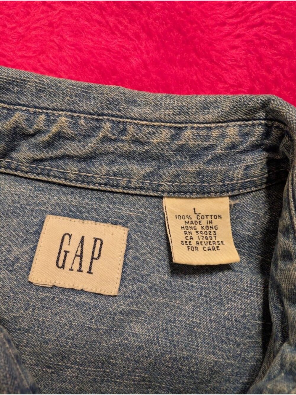Vintage 90s Gap Short Sleeve Denim Shirt Large Blue Cotton Button Up Cowgirl - Picture 4 of 6